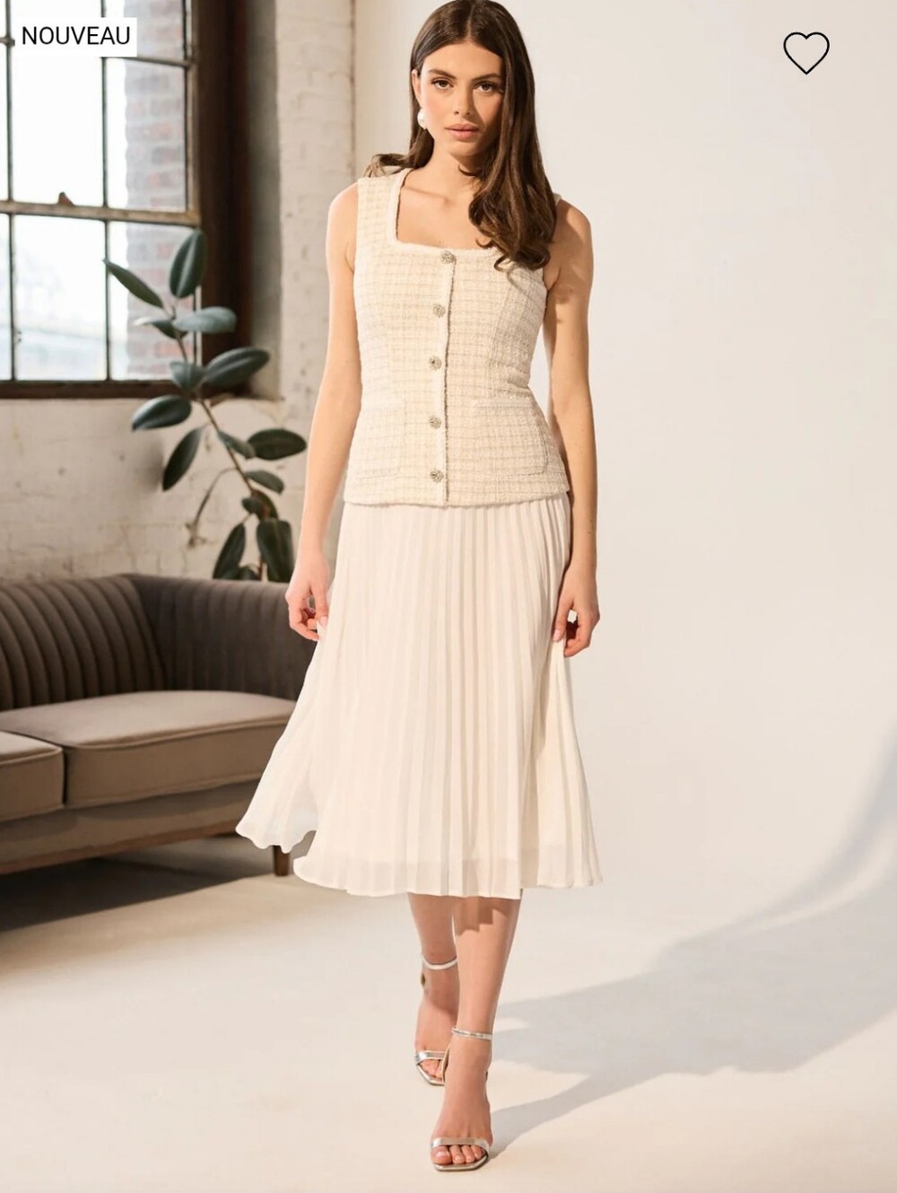le chateau Cream Pleated Midi Skirt